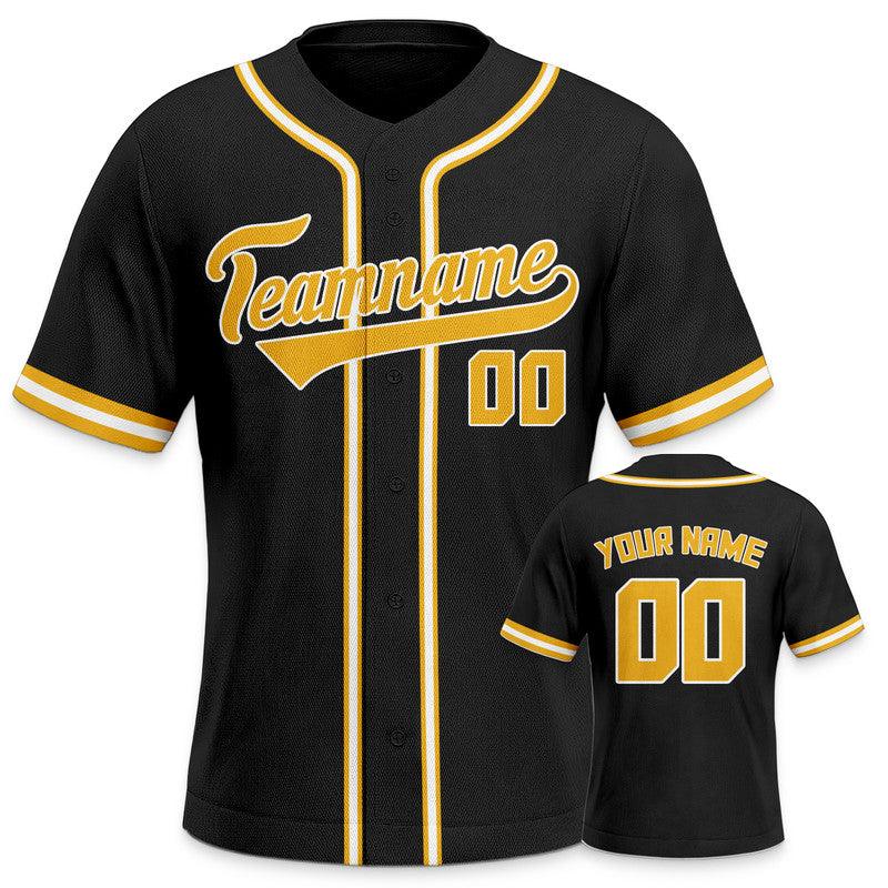 Custom Black Gold-White Authentic Baseball Jersey