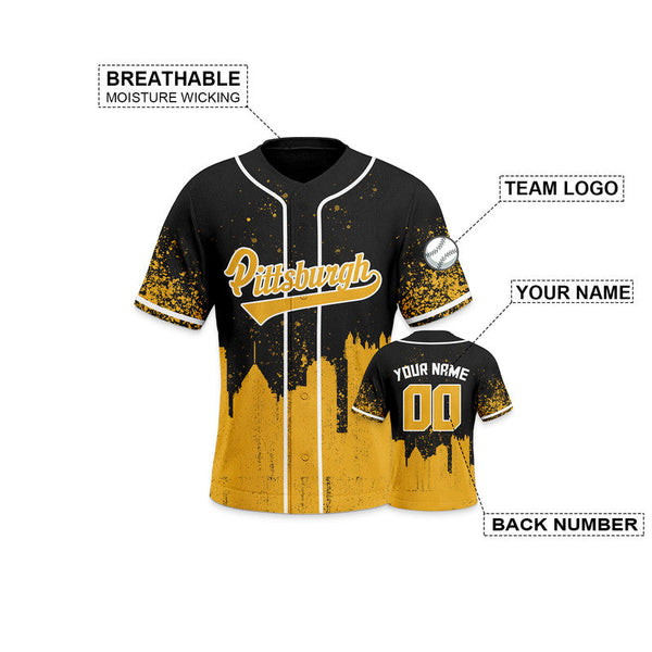 Custom 3D Graffiti Black Gold-White Authentic Baseball Silhouette Jersey