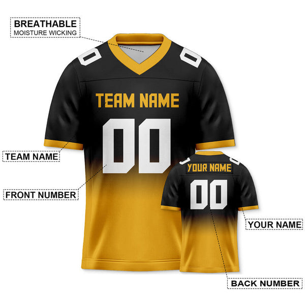 Custom Black Gold-White Authentic Split Fashion Football Jersey