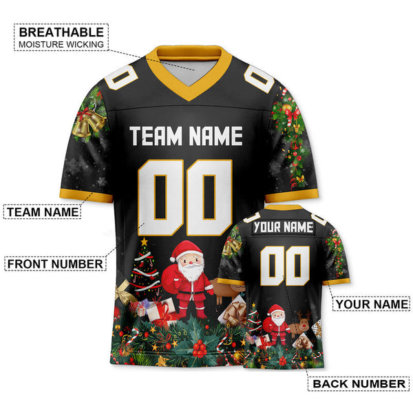 CHRISTMAS DAY CUSTOM BLACK WHITE-GOLD SANTA CLAUS AUTHENTIC FOOTBALL JERSEY