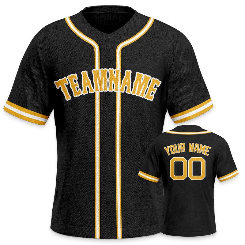 Custom Black Gold-White Authentic Baseball Jersey-2