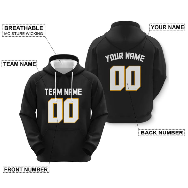 Custom Black White-Gold Sports Pullover  Sweatshirt Football Hoodie