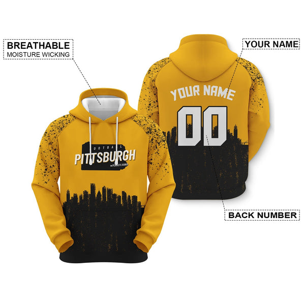 Custom Sports Pullover  Sweatshirt Football Graffiti City Map Pittsburgh Fashion Hoodie