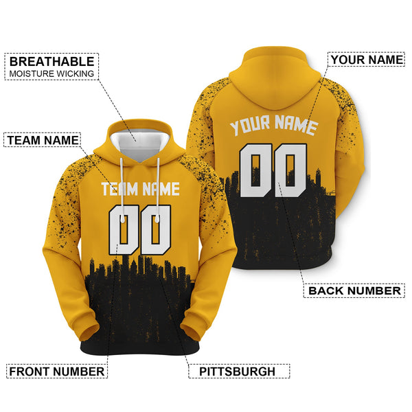 Custom Sports Pullover  Sweatshirt Graffiti City Pittsburgh Fashion Football Hoodie