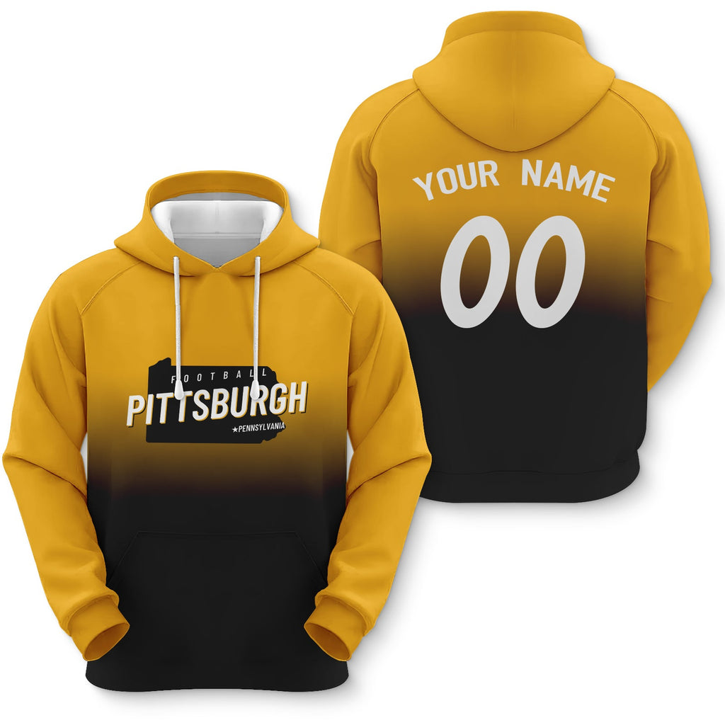 Custom Sports Pullover Sweatshirt City Pittsburgh Map Split Fashion Football Hoodie