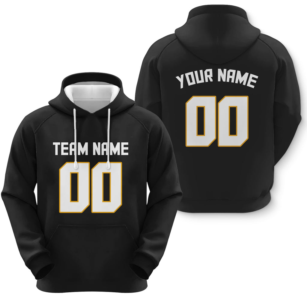 Custom Black White-Gold Sports Pullover  Sweatshirt Football Hoodie