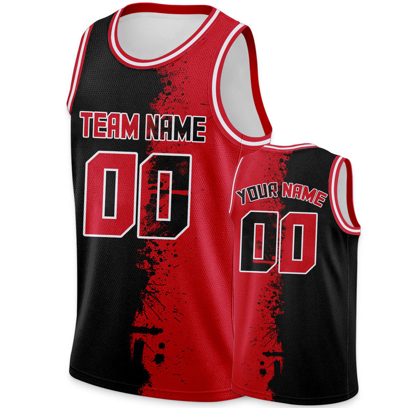 Custom Black Red-White Authentic Spilt Fashion Basketball Jersey5