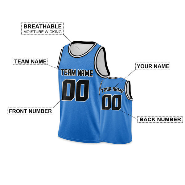 Custom Powder Blue Black Round Neck Rib-Knit Basketball Jersey