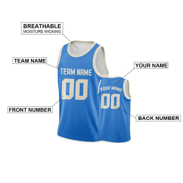 Custom Powder Blue Cream Round Neck Rib-Knit Basketball Jersey