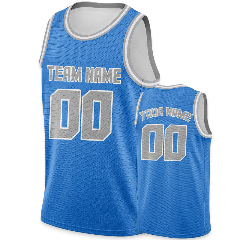 Custom Powder Blue Gray Round Neck Rib-Knit Basketball Jersey