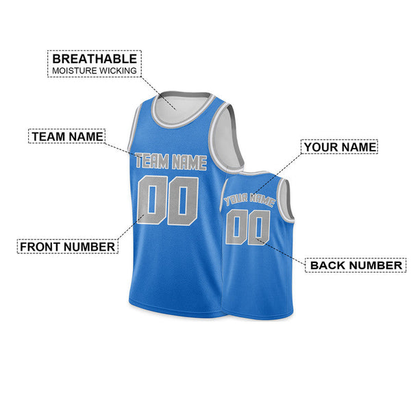 Custom Powder Blue Gray Round Neck Rib-Knit Basketball Jersey