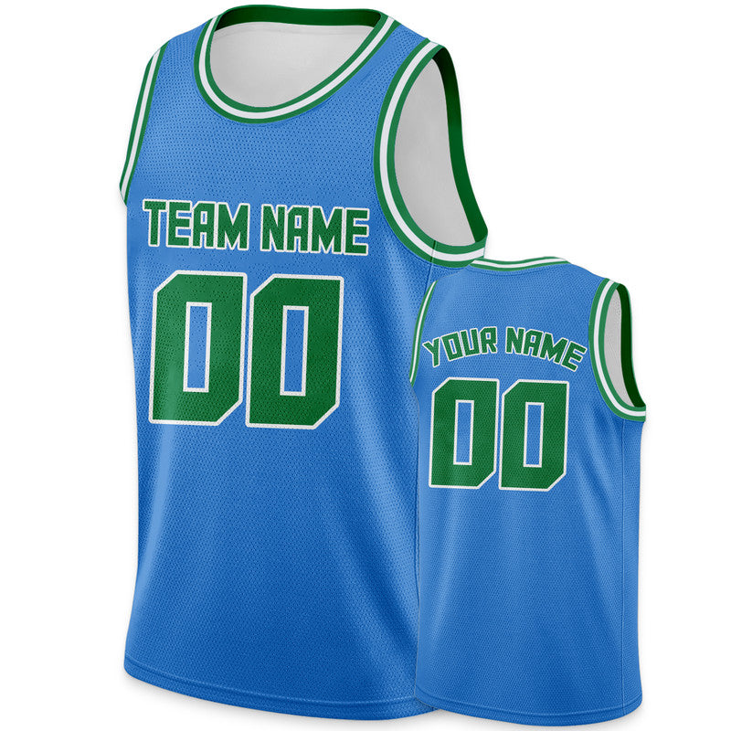 Custom Powder Blue Green Round Neck Rib-Knit Basketball Jersey