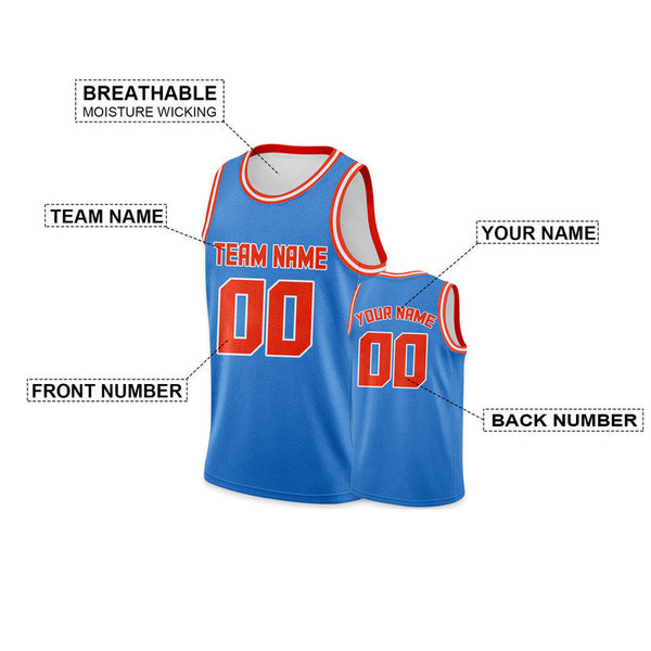 Custom Powder Blue Orange Round Neck Rib-Knit Basketball Jersey