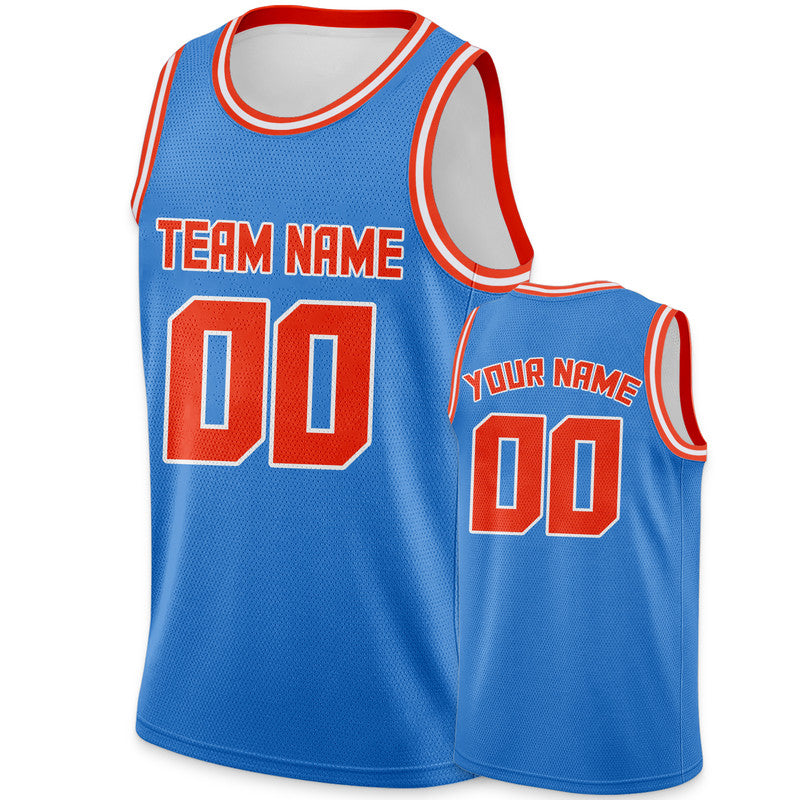 Custom Powder Blue Orange Round Neck Rib-Knit Basketball Jersey