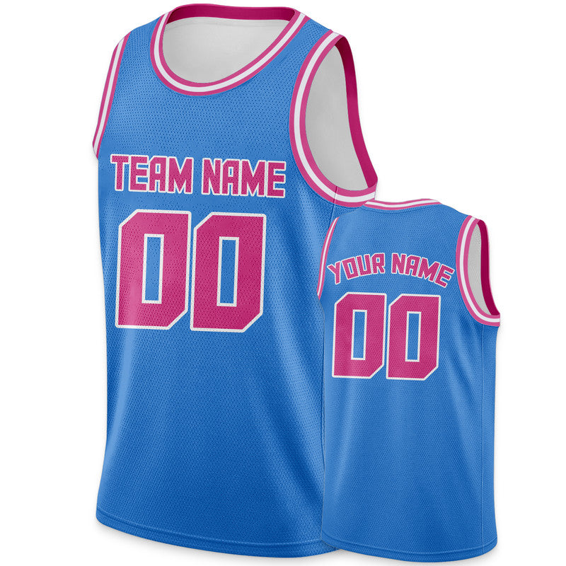 Custom Powder Blue Pink Round Neck Rib-Knit Basketball Jersey