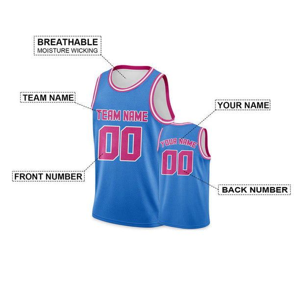 Custom Powder Blue Pink Round Neck Rib-Knit Basketball Jersey