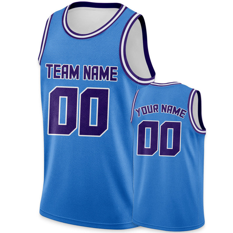 Custom Powder Blue Purple Round Neck Rib-Knit Basketball Jersey