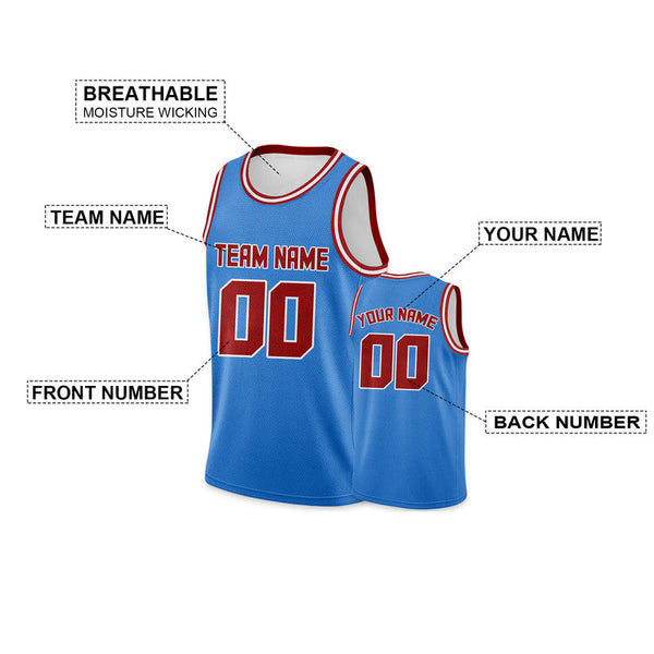 Custom Powder Blue Red Round Neck Rib-Knit Basketball Jersey