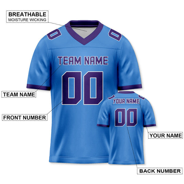 Custom Powder Blue Purple Mesh Authentic Football Jersey