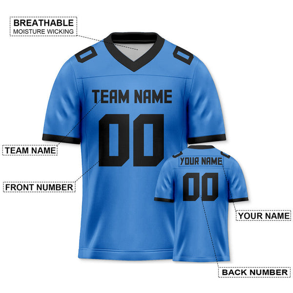 Custom Powder Blue Black Mesh Authentic Football Jersey