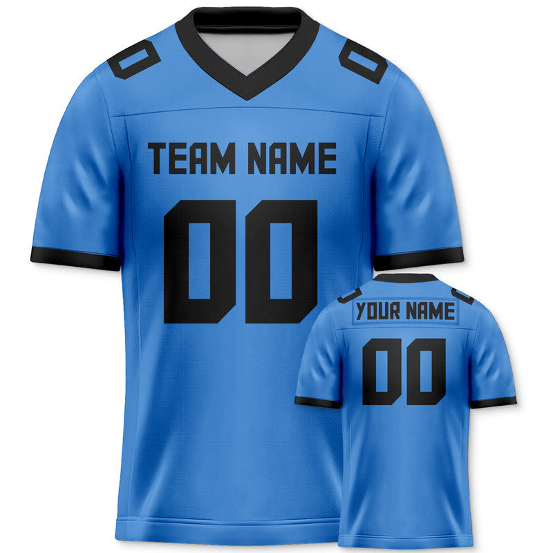 Custom Powder Blue Black Mesh Authentic Football Jersey