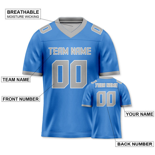 Custom Powder Blue Gray Mesh Authentic Football Jersey