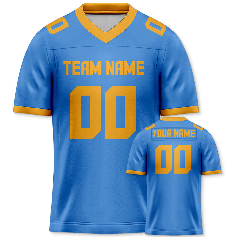 Custom Powder Blue Gold Mesh Authentic Football Jersey