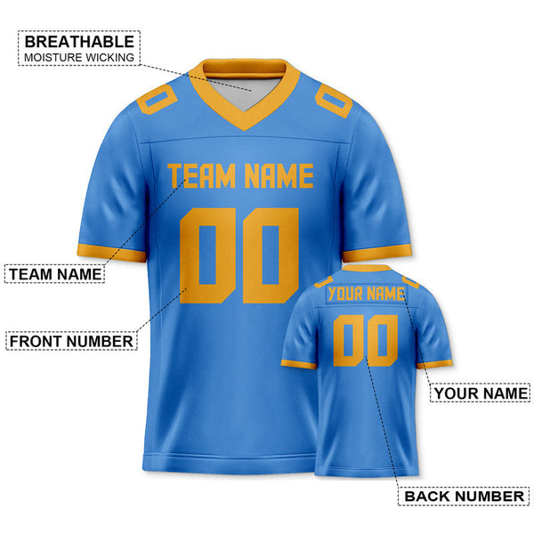 Custom Powder Blue Gold Mesh Authentic Football Jersey