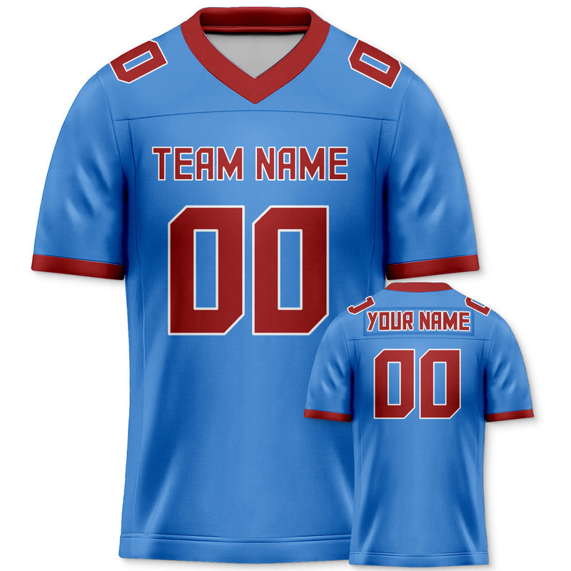 Custom Powder Blue Red Mesh Authentic Football Jersey