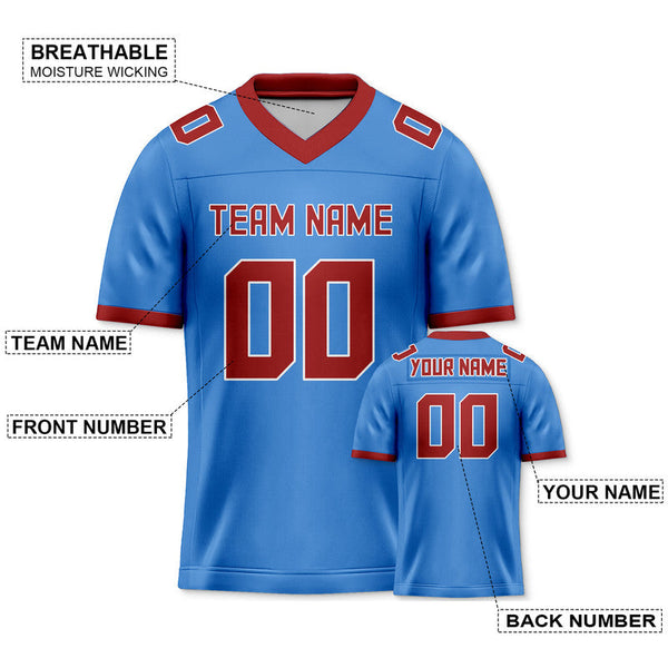 Custom Powder Blue Red Mesh Authentic Football Jersey