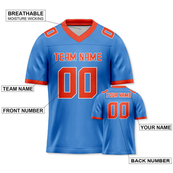 Custom Powder Blue Orange Mesh Authentic Football Jersey