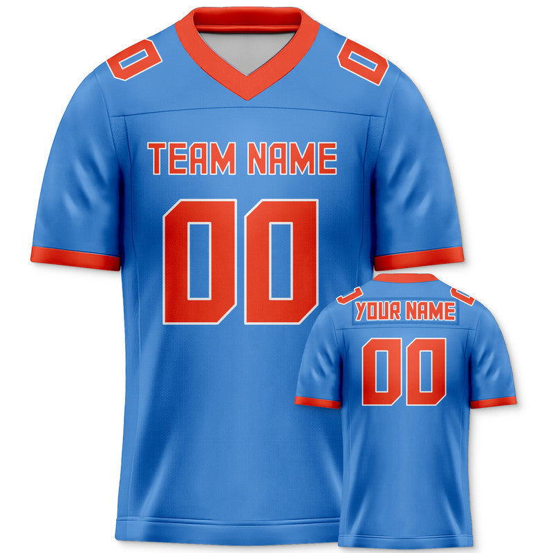 Custom Powder Blue Orange Mesh Authentic Football Jersey