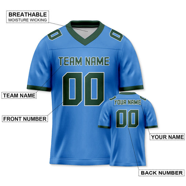 Custom Powder Blue Kelly Green Mesh Authentic Football Jersey