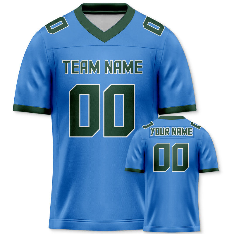 Custom Powder Blue Kelly Green Mesh Authentic Football Jersey