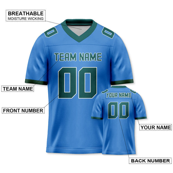 Custom Powder Blue Green Mesh Authentic Football Jersey