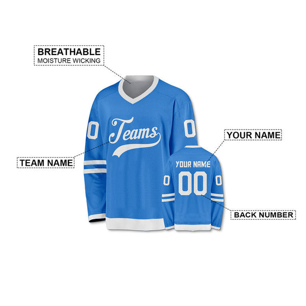 Custom Powder Blue White Authentic Hockey Jersey