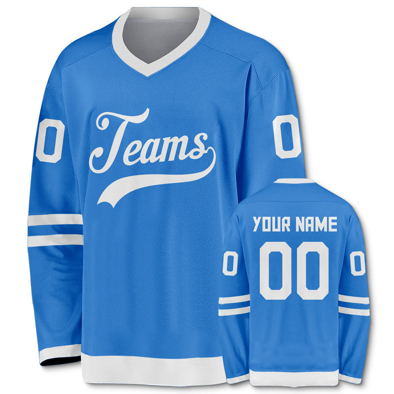 Custom Powder Blue White Authentic Hockey Jersey