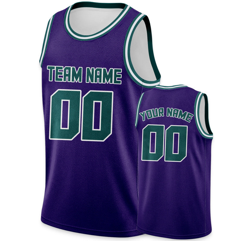 Custom Purple Aqua Round Neck Rib-Knit Basketball Jersey