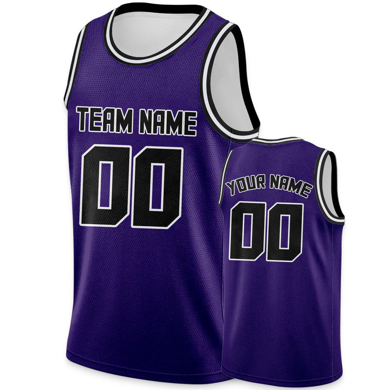 Custom Purple Black Round Neck Rib-Knit Basketball Jersey