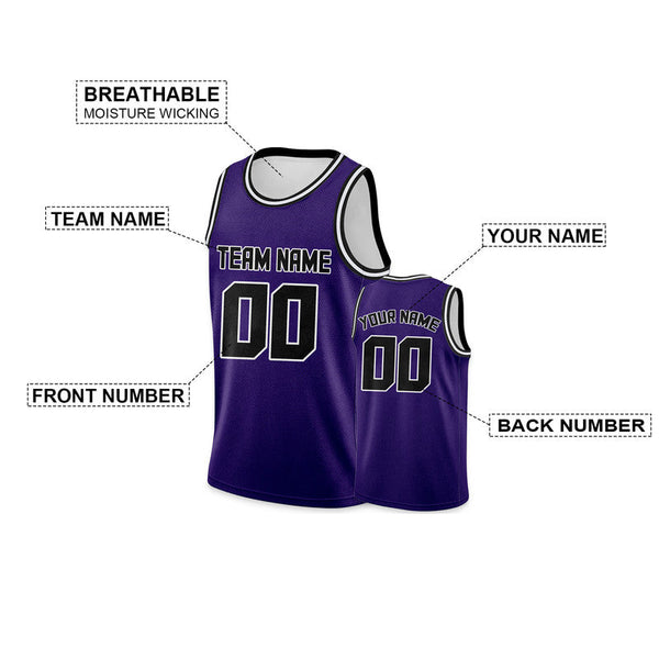 Custom Purple Black Round Neck Rib-Knit Basketball Jersey