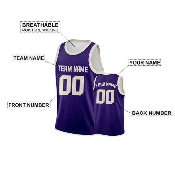 Custom Purple Cream Round Neck Rib-Knit Basketball Jersey