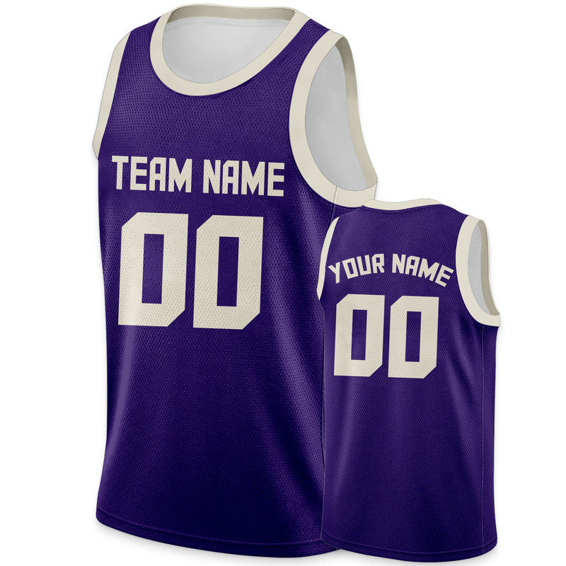 Custom Purple Cream Round Neck Rib-Knit Basketball Jersey