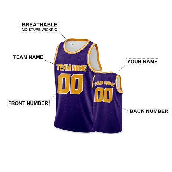 Custom Purple Gold Round Neck Rib-Knit Basketball Jersey