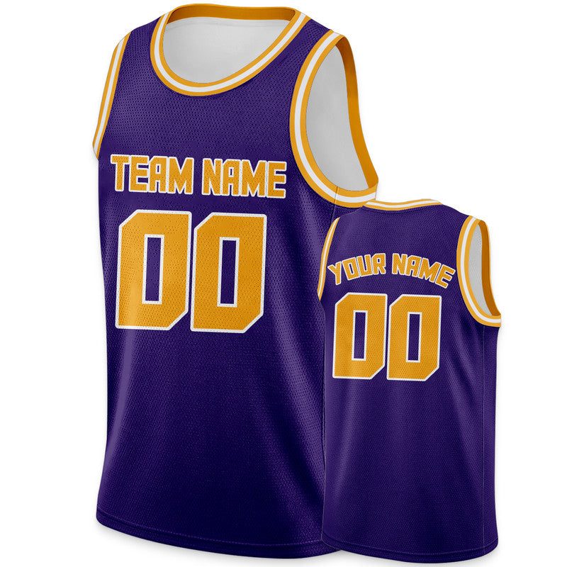 Custom Purple Gold Round Neck Rib-Knit Basketball Jersey