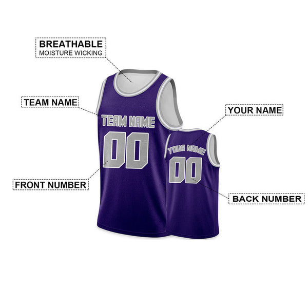 Custom Purple Gray Round Neck Rib-Knit Basketball Jersey