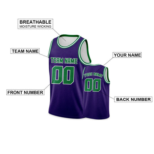 Custom Purple Green Round Neck Rib-Knit Basketball Jersey