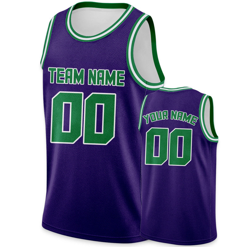 Custom Purple Green Round Neck Rib-Knit Basketball Jersey