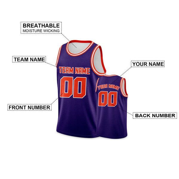 Custom Purple Orange Round Neck Rib-Knit Basketball Jersey