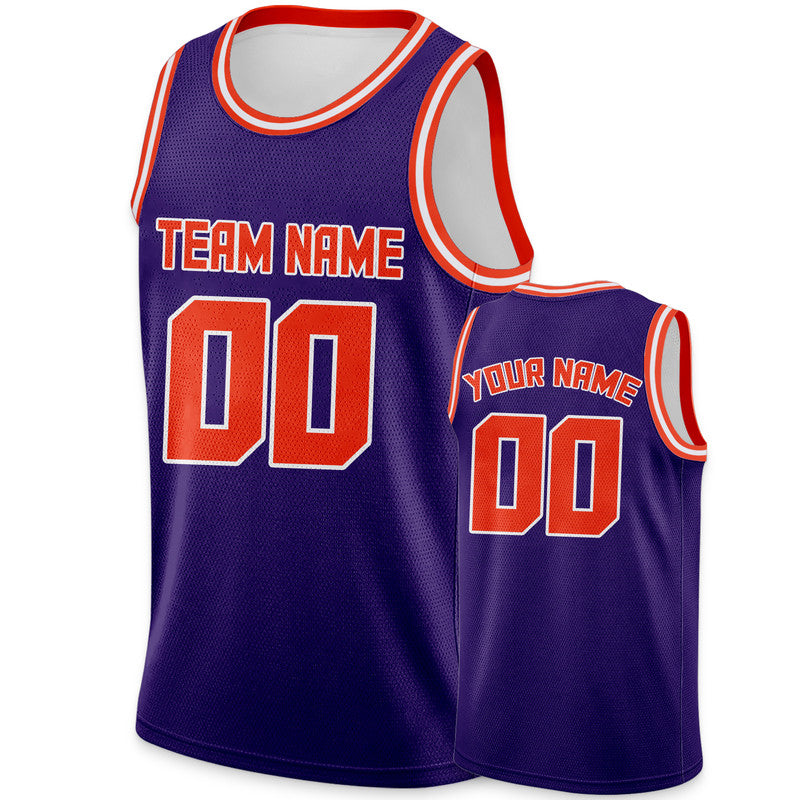 Custom Purple Orange Round Neck Rib-Knit Basketball Jersey