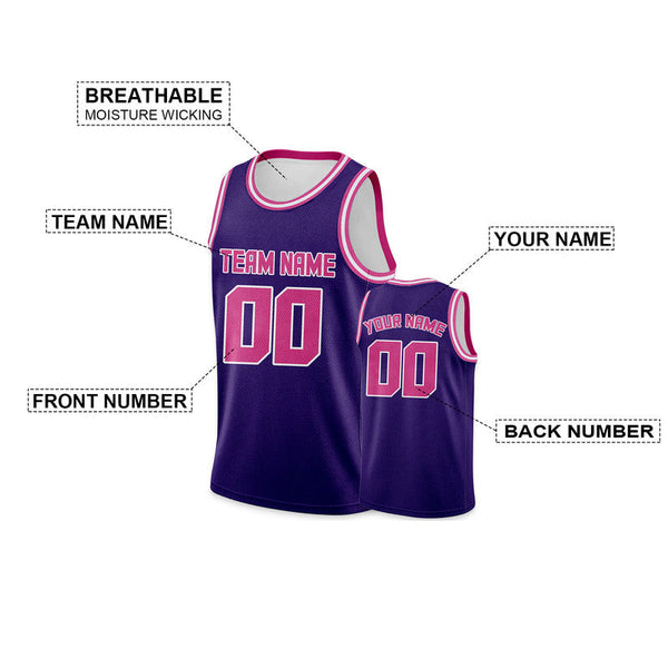 Custom Purple Pink Round Neck Rib-Knit Basketball Jersey